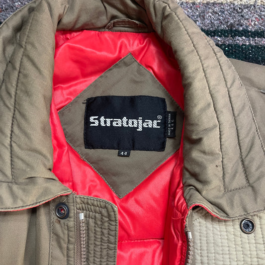 Vintage 80s 90s Stratojac Puffer Bomber Jacket Tan & Red